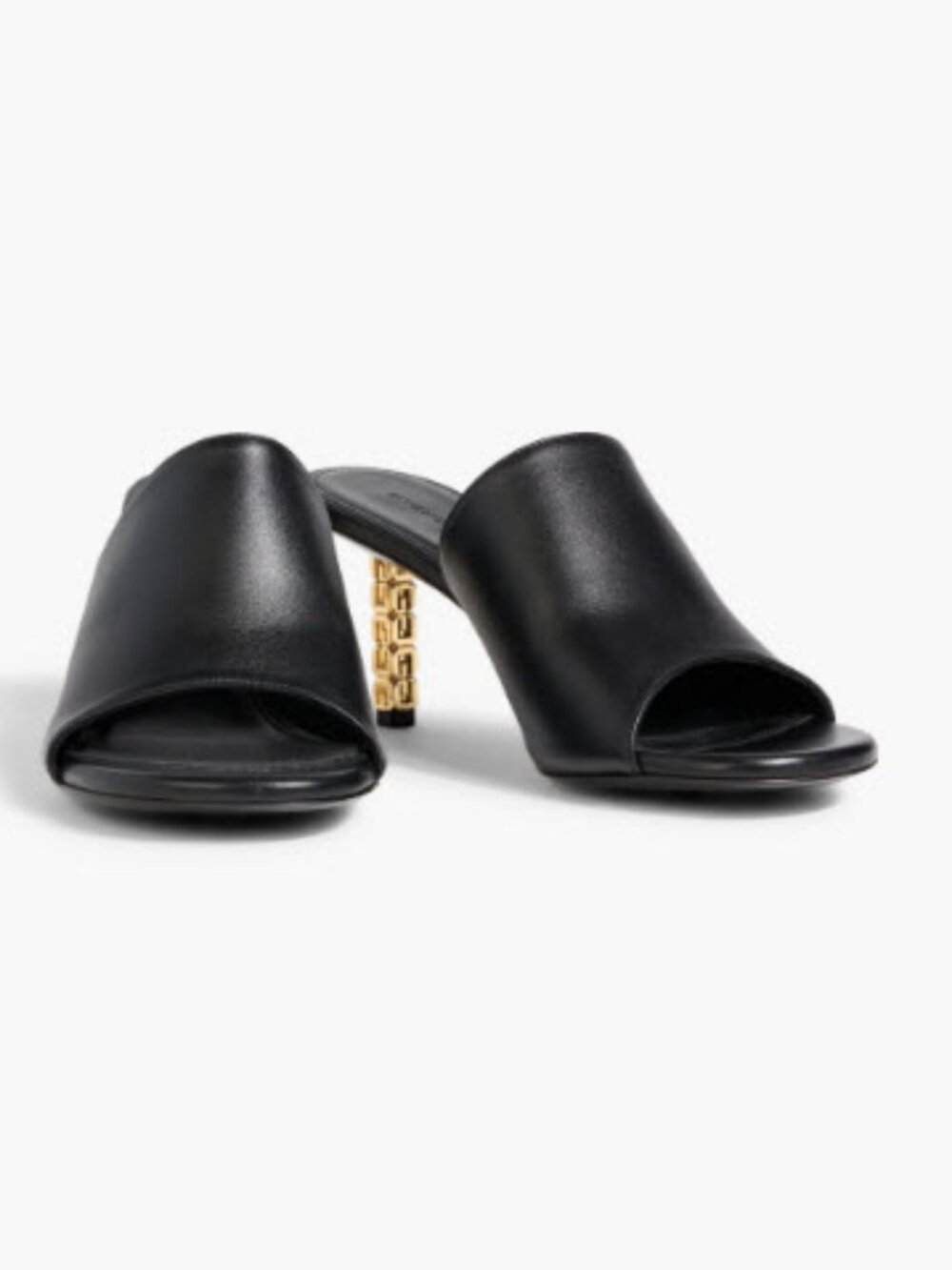 NWOB Women Givenchy G Cube Black Leather Gold-Tone G Heel Open Toe Mules 38 US/8